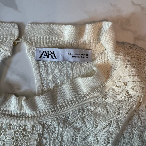 Cream Crochet and Knit Sweater with Lace Trim - L - Picture 7 of 9